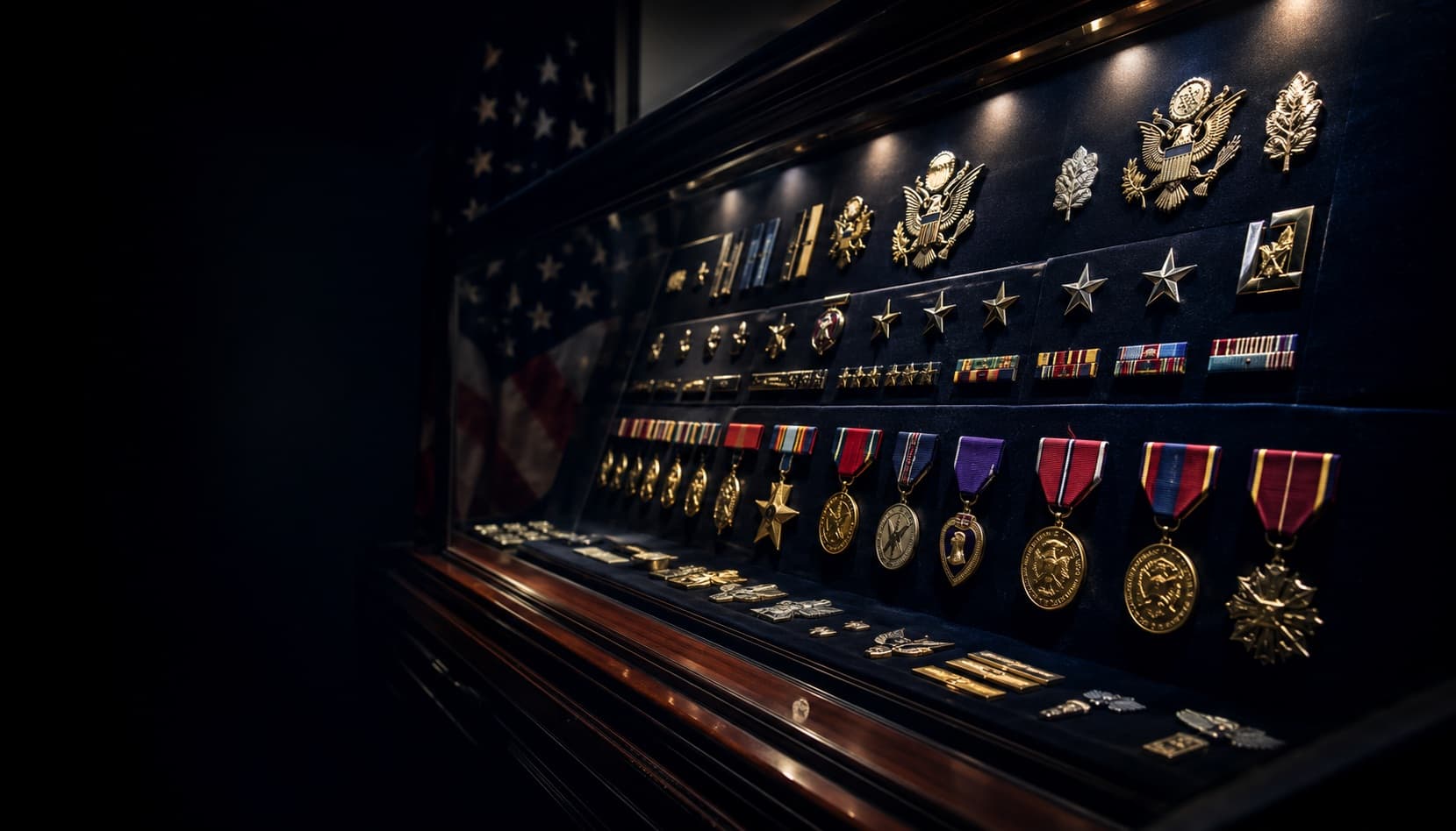 Military service members from multiple branches in dress uniform at formal ceremony